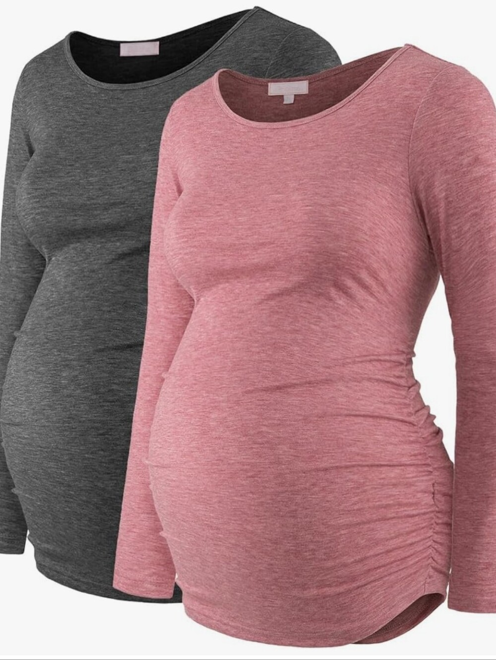 Set Of 2 Long Sleeve Maternity Tops. Sz XL, See Size Chart, Grey And Pink
